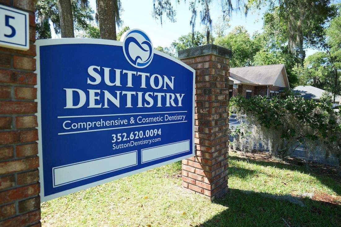 Sutton Dentistry office sign outside the dental practice location in Ocala, FL offering comprehensive and cosmetic dentistry services.
